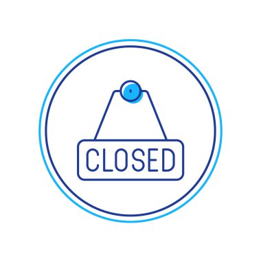 Beyaz arkaplanda izole edilmiş metin kapatılmış simgesiyle ana hatları asma işareti dolduruldu. Kafe ya da restoran için iş teması. Vektör