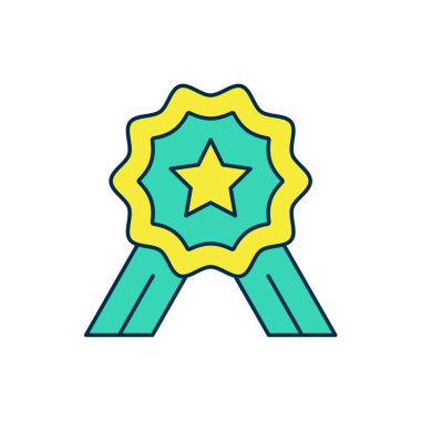 Beş yıldızlı ana hatları doldurulmuş ürün değerlendirme simgesi beyaz arkaplanda izole edildi. Favori, en iyi derecelendirme, ödül sembolü. Vektör