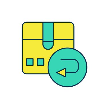 Doldurulmuş özet Dönüş karton kutu simgesi beyaz arkaplanda izole edildi. Kutu, paket, paket işareti. Teslimat ve ambalaj. Vektör