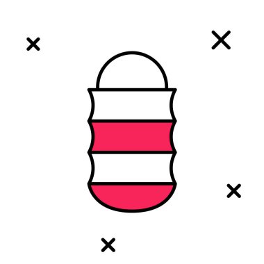 Doldurulmuş ana hatlı balıkçılık ağı simgesi beyaz arkaplanda izole edildi. Balık oltası. Vektör