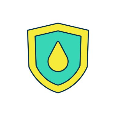 Beyaz arkaplanda izole edilmiş kalkan simgesine yağ damlası dolduruldu. Vektör