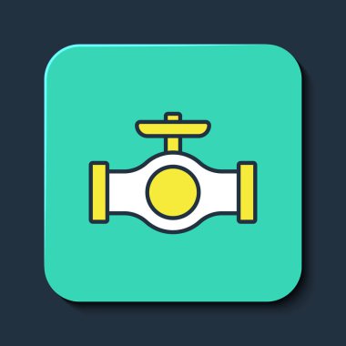 Mavi arka planda izole edilmiş kapakçık simgesi olan ana hatlı yağ borusu. Turkuaz kare düğme. Vektör