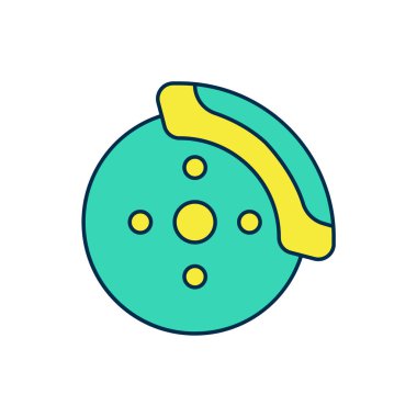 Beyaz arkaplanda izole edilmiş Caliper simgesiyle dolu ana hatlı araba fren diski. Vektör