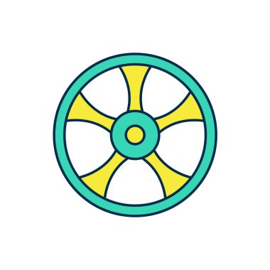 Beyaz arkaplanda izole edilmiş araba simgesi için ana hatlı Alloy tekerleği. Vektör