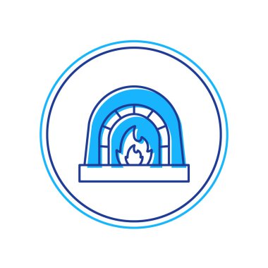 Beyaz zemin üzerinde izole edilmiş ana hatlı Blacksmith fırın ikonu. Vektör