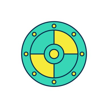 Doldurulmuş yuvarlak kalkan simgesi beyaz arkaplanda izole edildi. Güvenlik, güvenlik, koruma, mahremiyet, koruma kavramı. Vektör