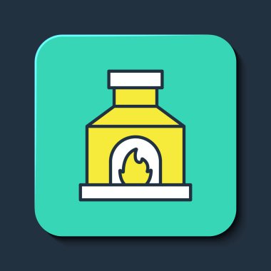 Demirci fırınının ana hatları mavi arka planda izole edilmiş. Turkuaz kare düğme. Vektör