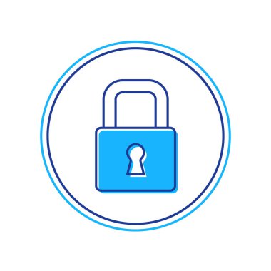 Doldurulmuş ana hat Kilit simgesi beyaz arkaplanda izole edildi. Asma kilit işareti. Güvenlik, güvenlik, koruma, gizlilik kavramı. Vektör