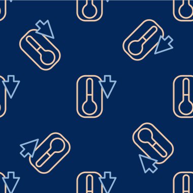 Meteoroloji çizgisi termometresi ısıyı ve soğuk ikonu ölçüyor mavi arka planda izole edilmiş pürüzsüz desen. Termometre termometresi sıcak ya da soğuk hava gösteriyor. Vektör