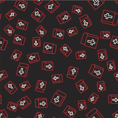 Kutsal İncil ikonu, siyah arka planda izole edilmiş kusursuz desen. Vektör