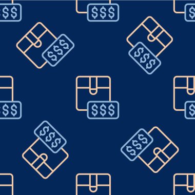 Dolar simgesi içeren satır fiyatı etiketi mavi arka planda izole edilmiş pürüzsüz desen. Rozet fiyatına. Dolar sembollü indirim. Reklam etiketi indirimi. Vektör