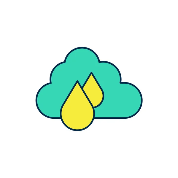 Contour rempli Nuage avec icône de pluie isolé sur fond blanc. Précipitation de nuages de pluie avec gouttes de pluie. Vecteur — Image vectorielle