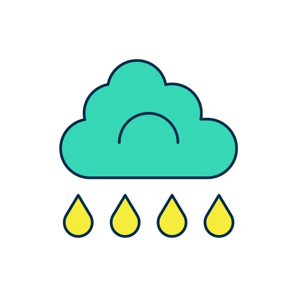 Gefüllte Umrisswolke mit Regensymbol auf weißem Hintergrund. Regenwolken mit Regentropfen. Vektor — Stockvektor