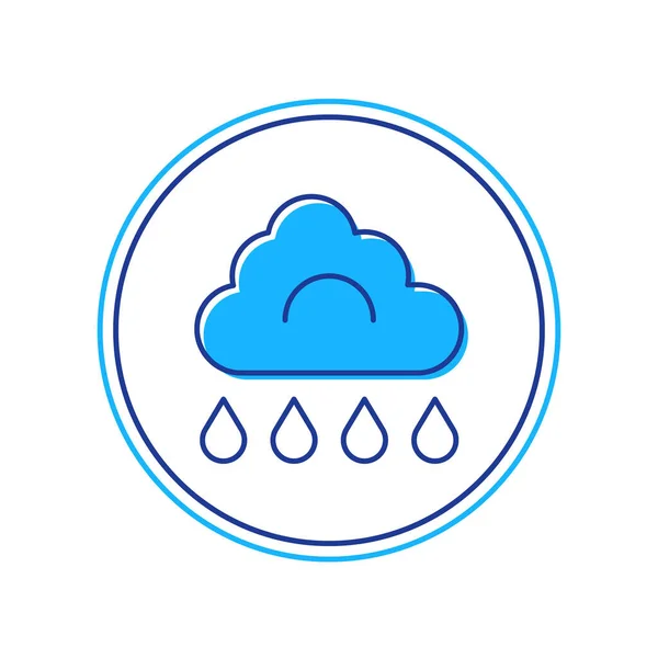 Gefüllte Umrisswolke mit Regensymbol auf weißem Hintergrund. Regenwolken mit Regentropfen. Vektor — Stockvektor