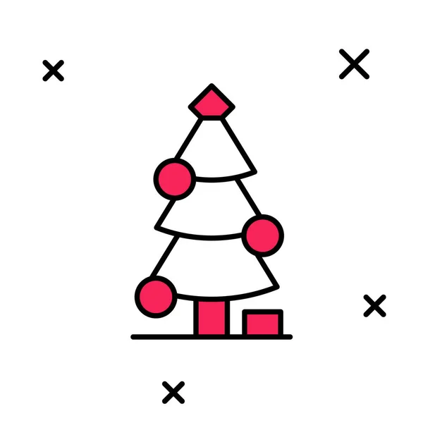 Esquema rellenado Árbol de Navidad con icono de decoraciones aislado sobre fondo blanco. Feliz Navidad y Feliz Año Nuevo. Vector — Archivo Imágenes Vectoriales