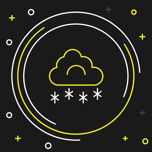 Line Cloud mit Schnee-Symbol isoliert auf schwarzem Hintergrund. Wolke mit Schneeflocken. Ein Wettersymbol. Schneeschild. Buntes Rahmenkonzept. Vektor — Stockvektor