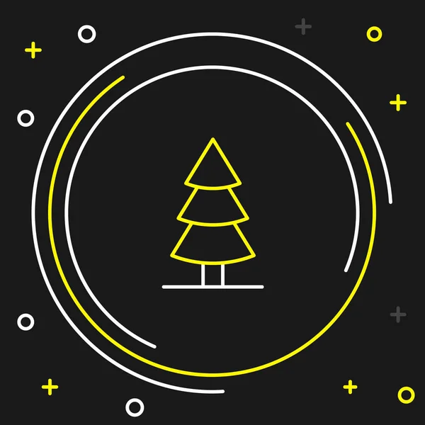 Ícone de árvore de Natal linha isolado no fundo preto. Feliz Natal e Feliz Ano Novo. Conceito de esboço colorido. Vetor — Vetor de Stock
