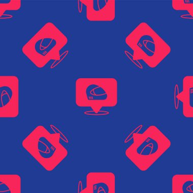 Kırmızı yarış miğferi ikonu mavi arka planda kusursuz desen izole etti. Olağanüstü bir spor. Spor malzemeleri. Vektör