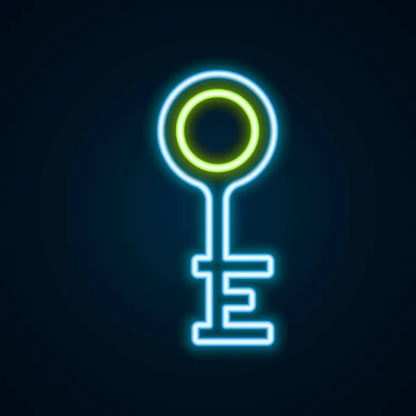 Glowing neon line Old key icon isolated on black background. Colorful outline concept. Vector — Stock Vector