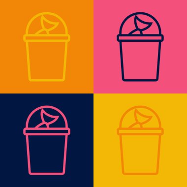 Renkli arka planda balık ikonu olan Pop Art Line Balıkçılık Kovası. Kovadaki balık. Vektör