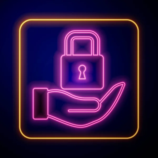 Leuchtendes Neon Lock Symbol isoliert auf schwarzem Hintergrund. Vorhängeschloss. Sicherheit, Sicherheit, Schutz, Privatsphäre. Vektor — Stockvektor