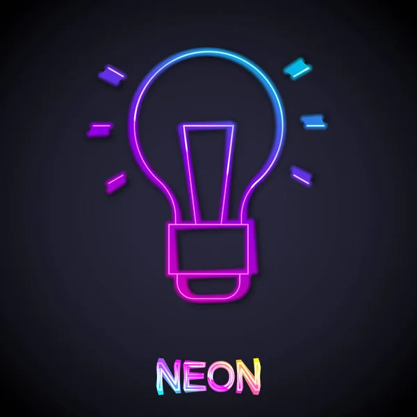 Bombilla de neón brillante con concepto de icono de idea aislado sobre fondo negro. Símbolo de energía e idea. Concepto de inspiración. Vector — Vector de stock