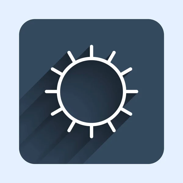 Vit linje Sun ikonen isolerad med lång skugga bakgrund. Blå fyrkantig knapp. Vektor — Stock vektor
