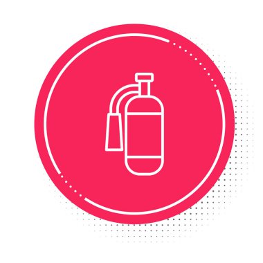 Beyaz çizgi yangın söndürme ikonu beyaz arka planda izole edildi. Kırmızı daire düğmesi. Vektör