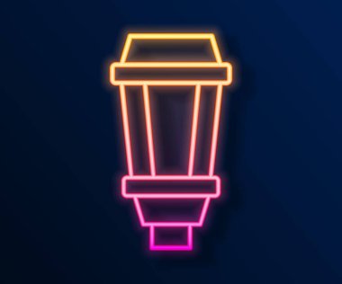 Parlayan neon çizgili lamba ikonu siyah arkaplanda izole edildi. Güneş enerjili lamba. Fener. Sokak lambası. Vektör