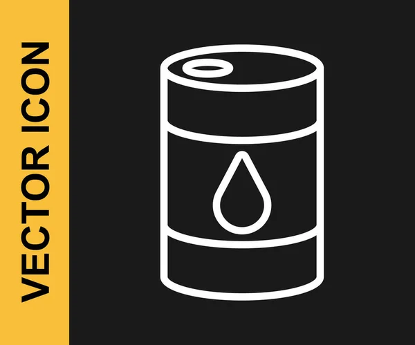 Línea blanca Icono de barril de petróleo aislado sobre fondo negro. Vector — Vector de stock