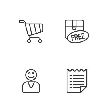 Dilek listesi şablonu, Mutlu müşteri, alışveriş arabası ve ücretsiz sembol simgesi olan karton kutu ayarlayın. Vektör