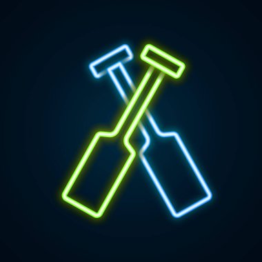 Parlayan neon hattı siyah arka planda izole edilmiş kürek ya da kürek çekme ikonu. Renkli taslak konsepti. Vektör