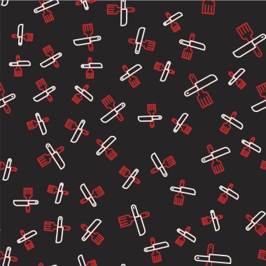 Çizgiyi aşan bıçak ve çatal ikonu siyah arka planda izole edilmiş kusursuz desen. Çatal bıçak sembolü. Vektör