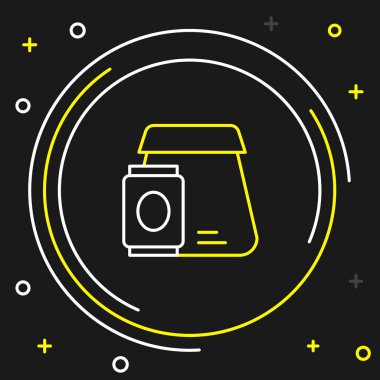 Çevrimiçi sipariş verme ve fast food dağıtım ikonu siyah arka planda izole edildi. Renkli taslak konsepti. Vektör