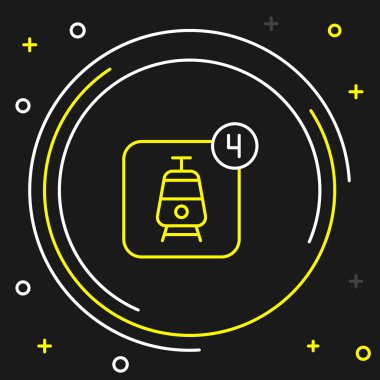 Online bilet rezervasyonu ve uygulama arayüzü simgesi satın alma siyah arkaplanda izole edildi. E-bilet siparişi. Elektronik tren bileti ekranda. Renkli taslak konsepti. Vektör