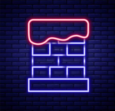 Parlayan neon hattı Noel bacası simgesi tuğla duvar arkasında izole edilmiş. Mutlu Noeller ve mutlu yıllar. Renkli taslak konsepti. Vektör