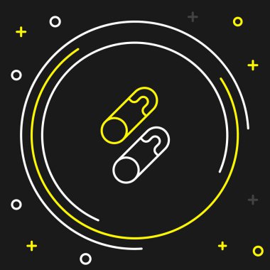 Klasik kapalı çelik güvenlik iğnesi simgesi siyah arka planda izole edildi. Renkli taslak konsepti. Vektör