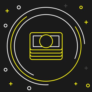 Line Stacks kağıt para para ikonu siyah arka planda izole. Para desteleri. Para birimi. Renkli taslak konsepti. Vektör