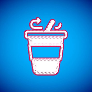 Mavi arka planda izole edilmiş beyaz kahve fincanı. Vektör