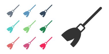 Siyah saplı süpürge simgesi beyaz arkaplanda izole edildi. Temizlik hizmeti konsepti. Simgeleri renklendirin. Vektör