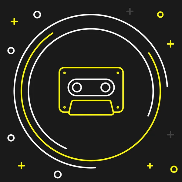 Línea Retro Audio Cassette Cinta Icono Aislado Sobre Fondo Negro — Vector de stock