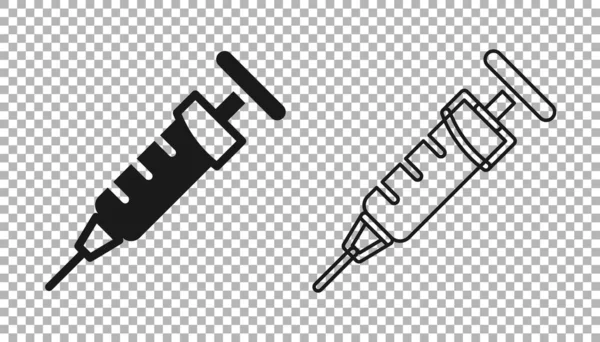 Черный Шприц Значок Изолирован Прозрачном Фоне Шприц Вакцины Вакцинации Инъекции — стоковый вектор