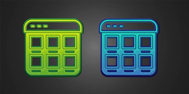 Siyah arkaplanda yeşil ve mavi çevrimiçi alışveriş simgesi izole edildi. Konsept e-ticaret, e-ticaret, online iş pazarlama. Vektör