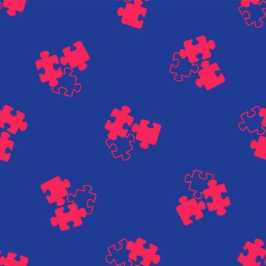 Kırmızı yapboz parçaları oyuncak ikonu mavi arka planda izole edilmiş kusursuz desen. Vektör