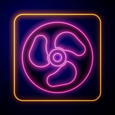 Parlayan neon motorlu motor simgesi siyah arkaplanda izole edildi. Tekne motoru. Vektör