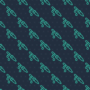 Yeşil çizgi simgesi Pipette mavi arka planda izole edilmiş kusursuz desen. Tıbbi elementler, kimya laboratuarı ekipmanları. Tıp sembolü. Vektör