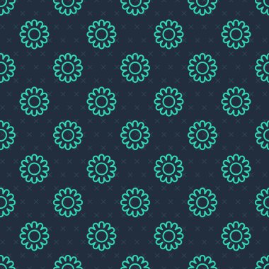 Yeşil çizgi çiçek simgesi mavi arkaplandaki kusursuz deseni izole etti. Tatlı doğal yemek. Vektör