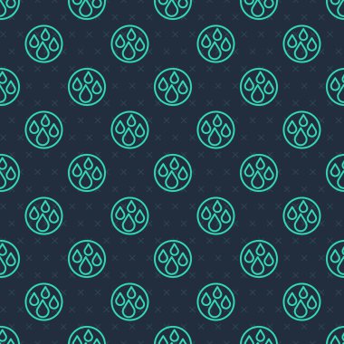 Yeşil çizgi su damlası ikonu mavi arkaplanda izole edilmiş kusursuz desen. Vektör