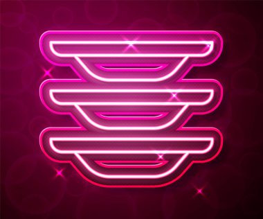 Parlayan neon hattı bulaşık yıkama simgesi kırmızı arkaplanda izole edildi. Bulaşık yıkama ikonu. Bulaşık makinesi tabelası. Masa takımı tabelası temiz. Vektör