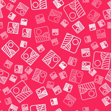 Beyaz çizgi tarımsal buğday tarlası tarlası kırsal doğa manzarası ikonu kırmızı zeminde izole edilmiş pürüzsüz desen. Vektör